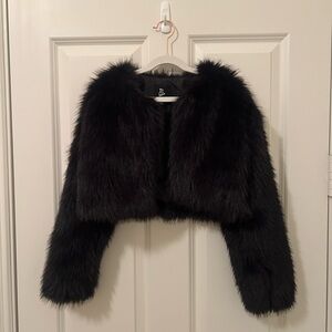 Cat & Jack Chic Black Faux Fur Cropped Jacket